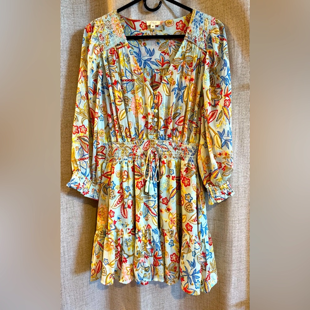 Elan Multicolor Floral Long Sleeve Dress